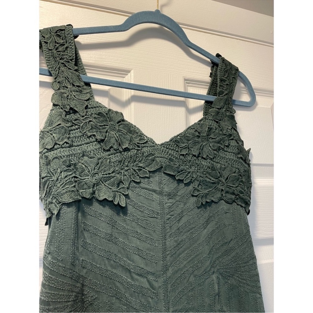 Free People Green Boho Maxi Dress Lace Bodice Side Slit Flowy Size Small - Picture 3 of 8